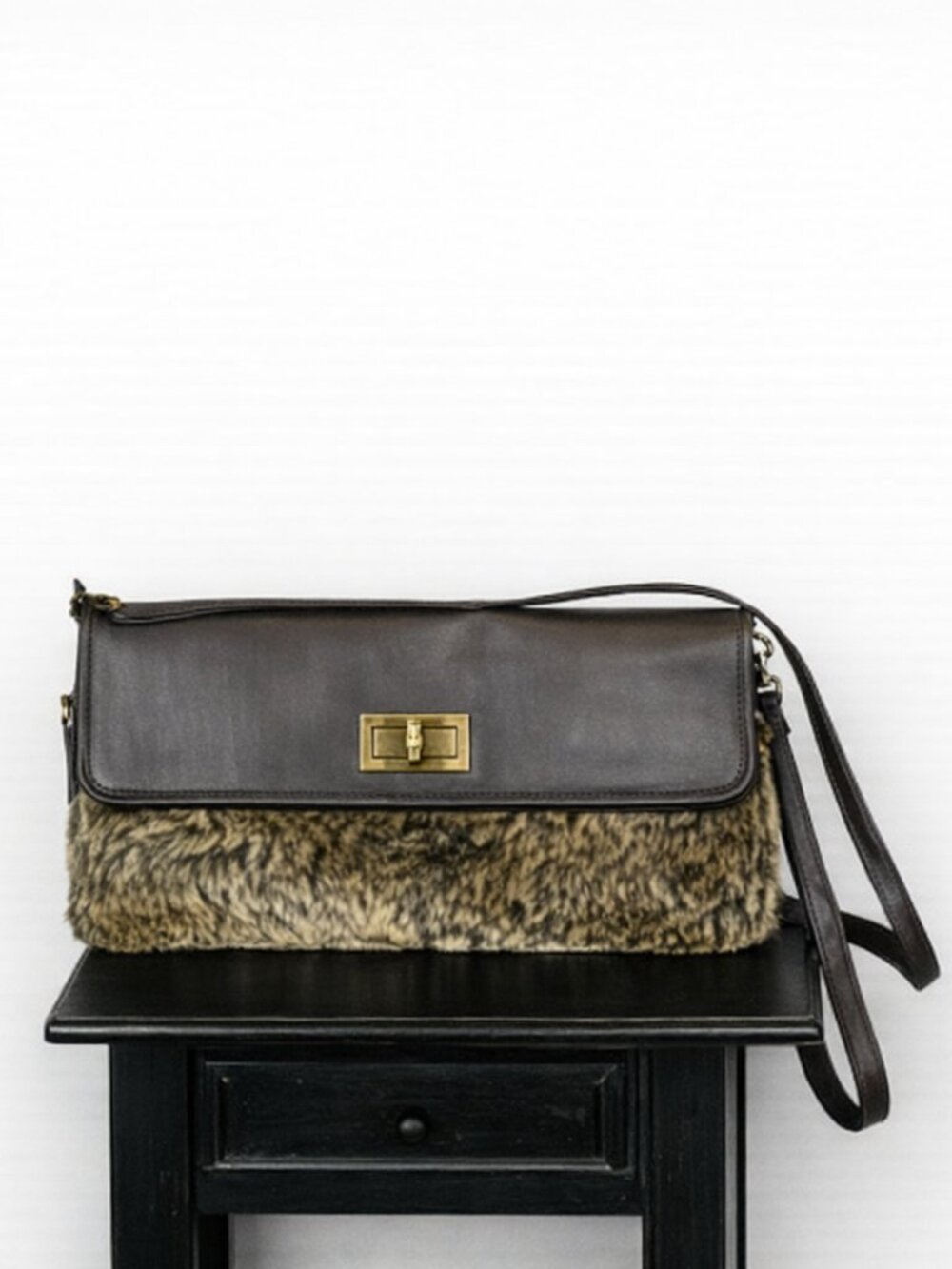 APT 9 Faux Fur & Vegan Leather Envelope Bag in Chocolate • NWT